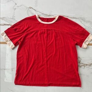 Red and Cream Short Sleeve Top